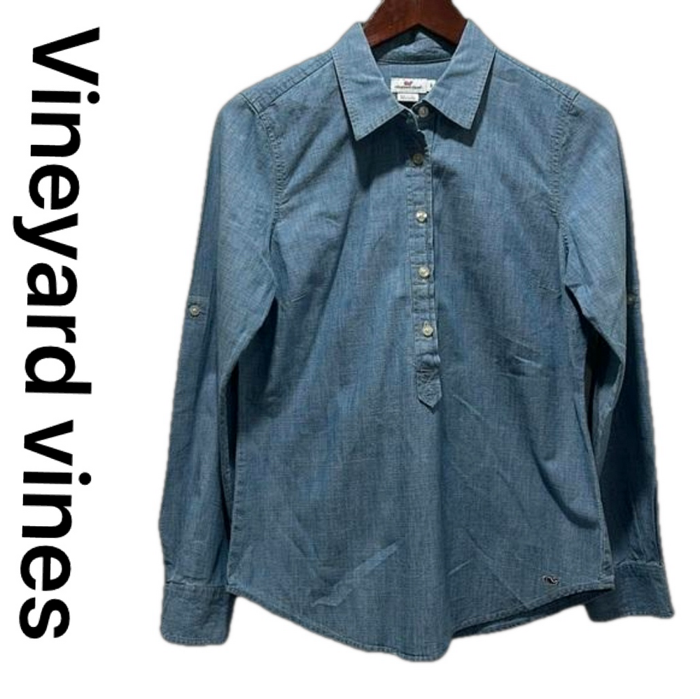 Vineyard vines  denim blu long sleeve blouse size 8 GUC